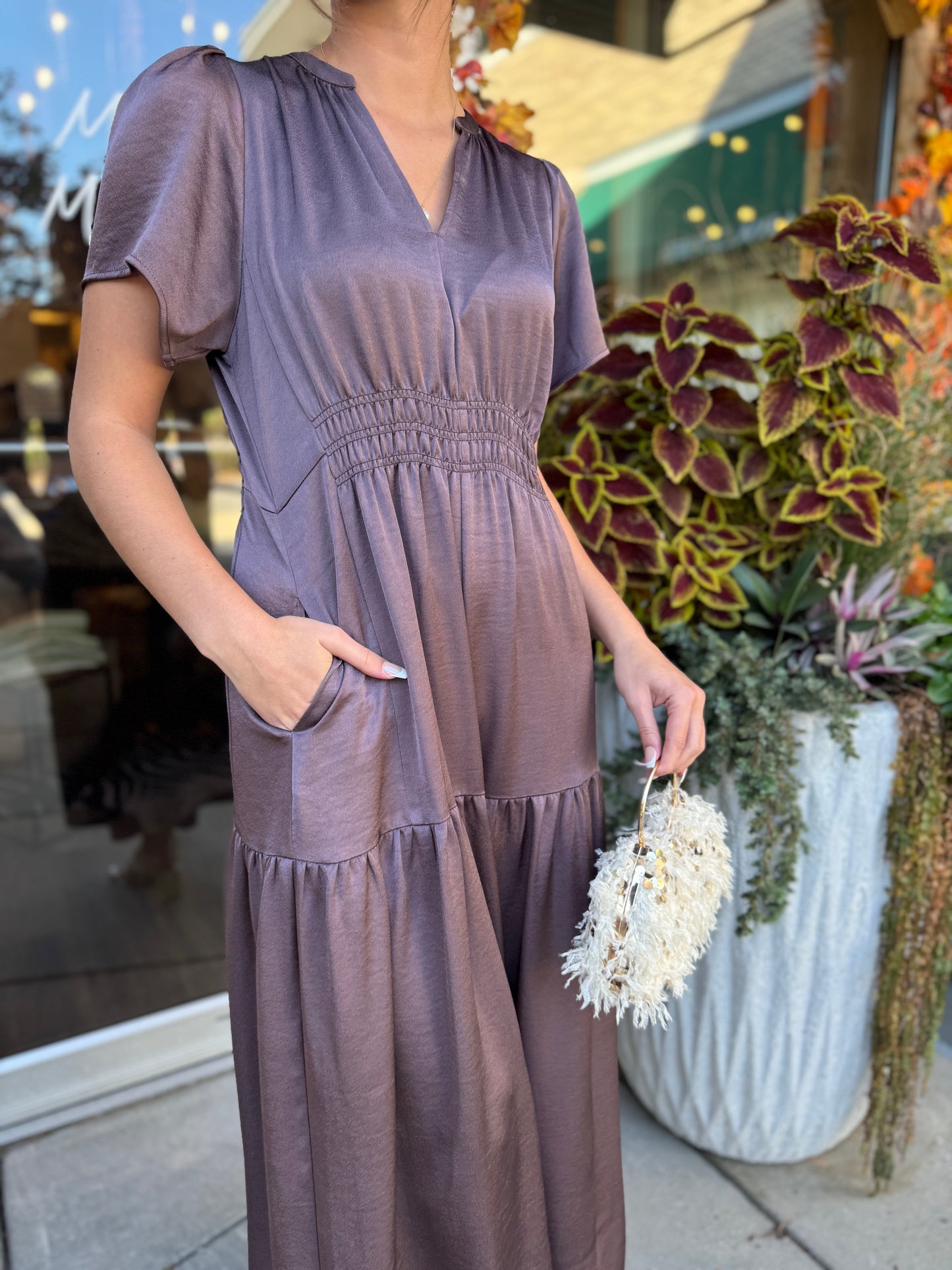 Aubergine Satin Midi Dress