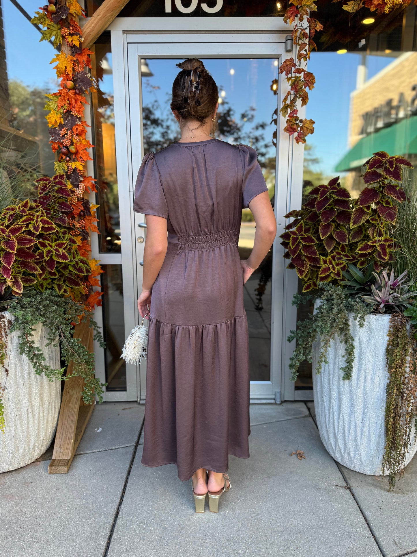 Aubergine Satin Midi Dress