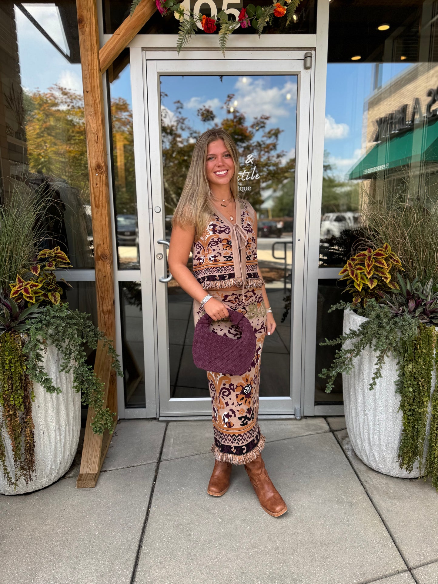 Fringe Knit Midi Skirt