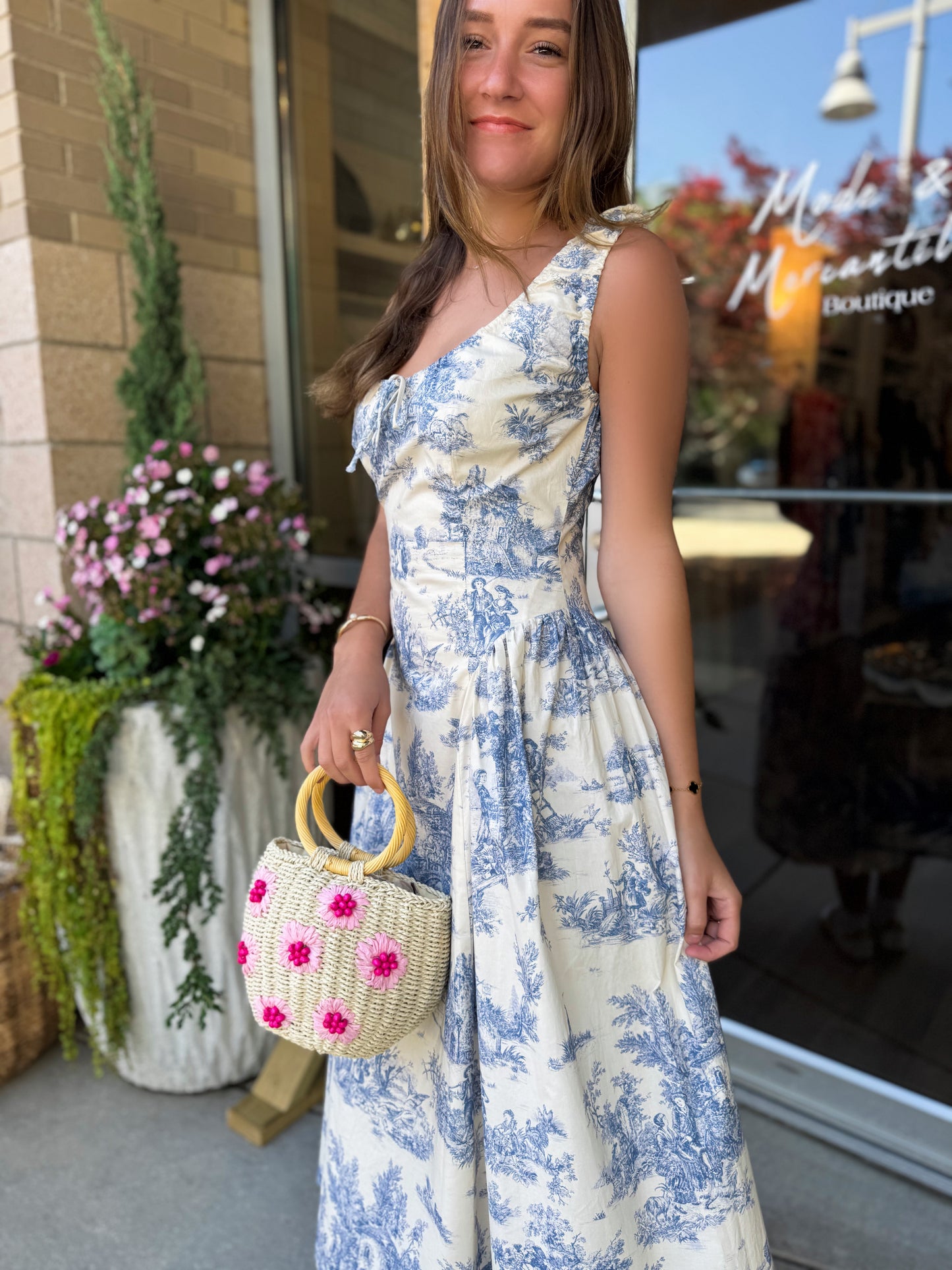 Toile Drop Waist Midi Dress