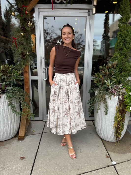 Brown Toile Midi Skirt