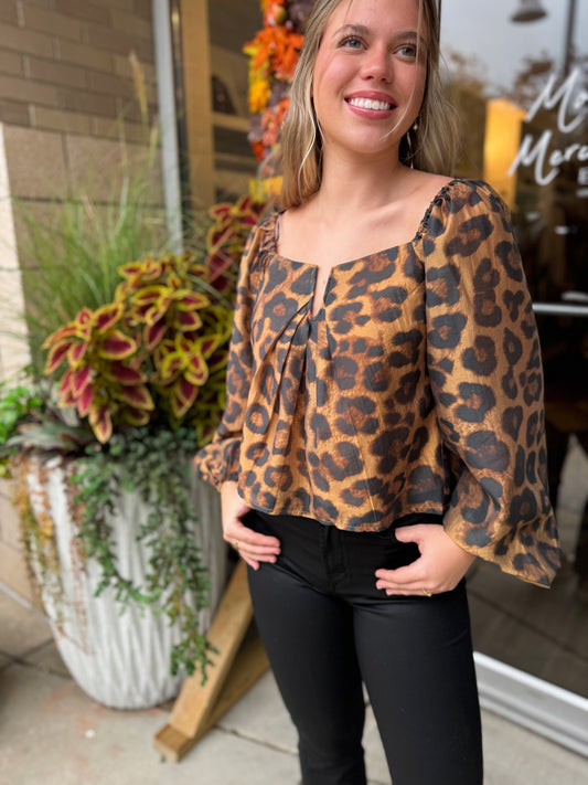 Leopard V Neck Blouse