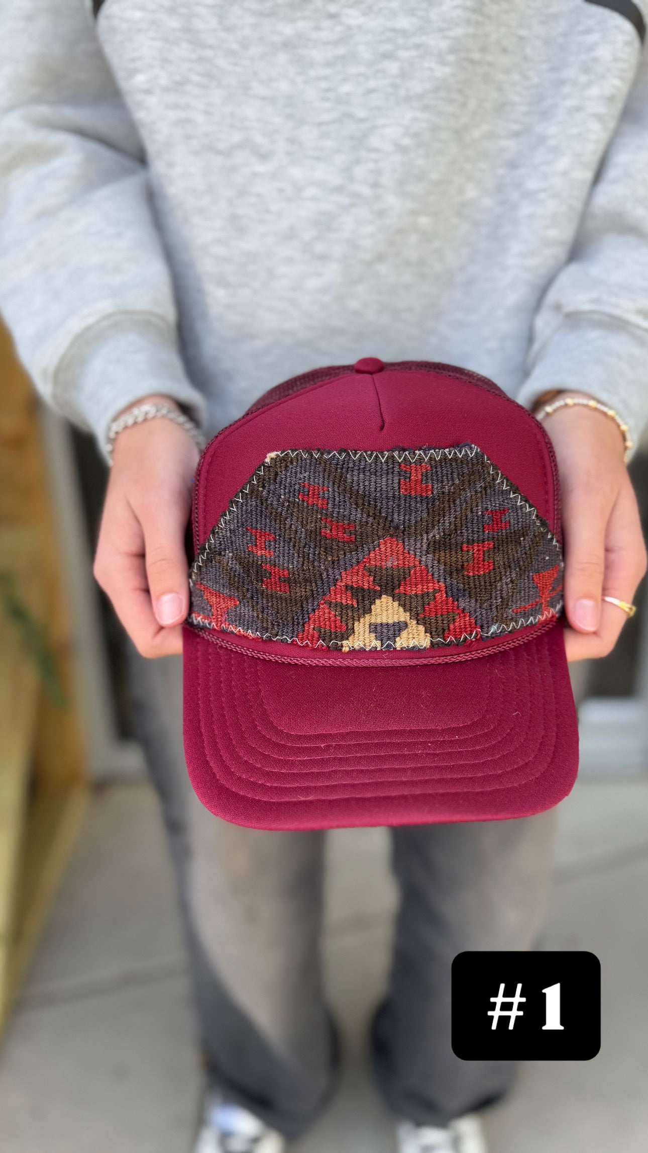 Burgundy Orijinal Kilim Patch Trucker Hat