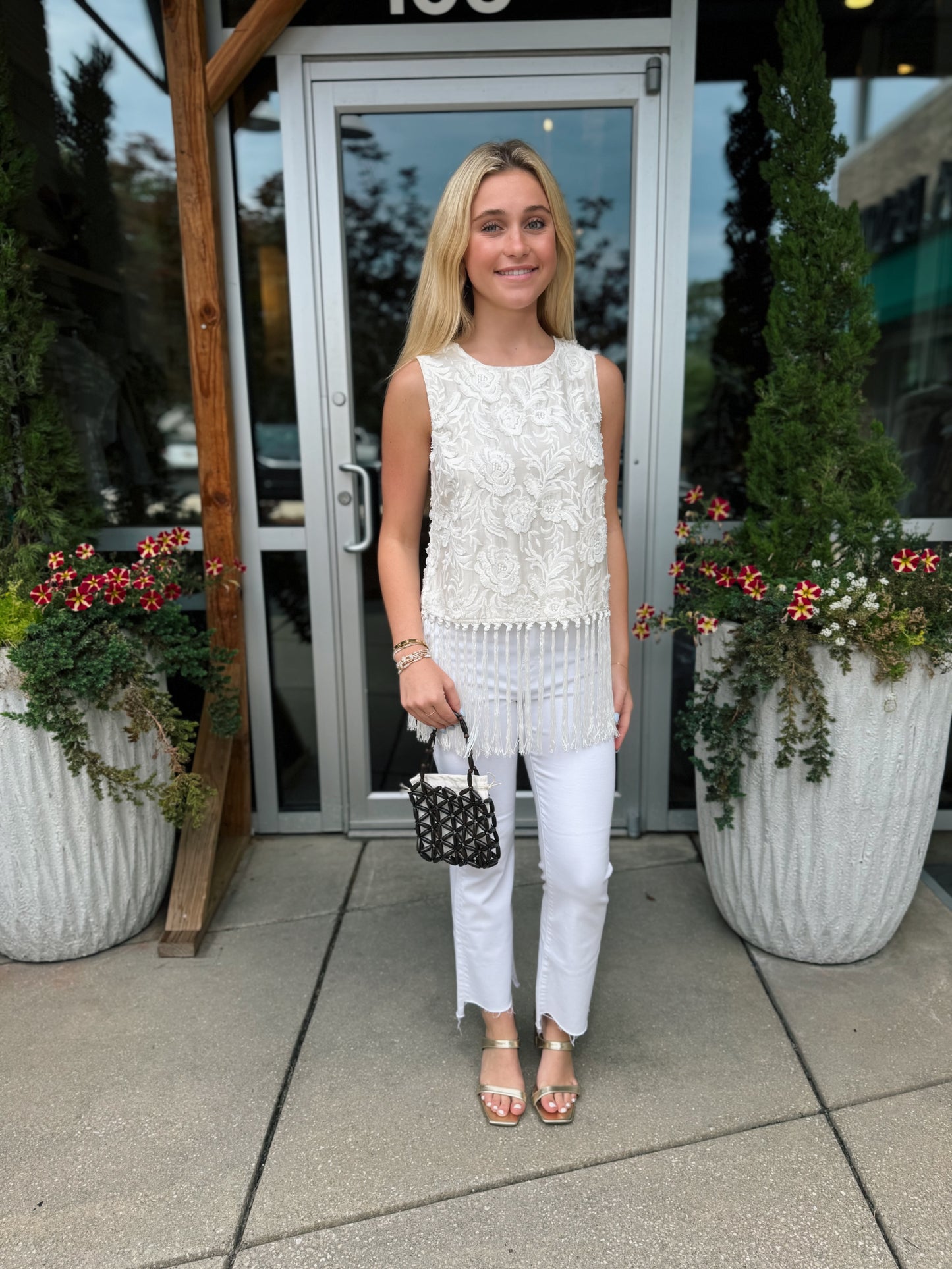 Fringe Hem Embroidered Blouse