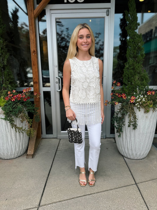 Fringe Hem Embroidered Blouse