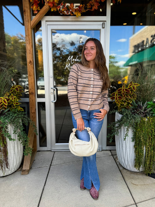 Camel Striped Cardigan