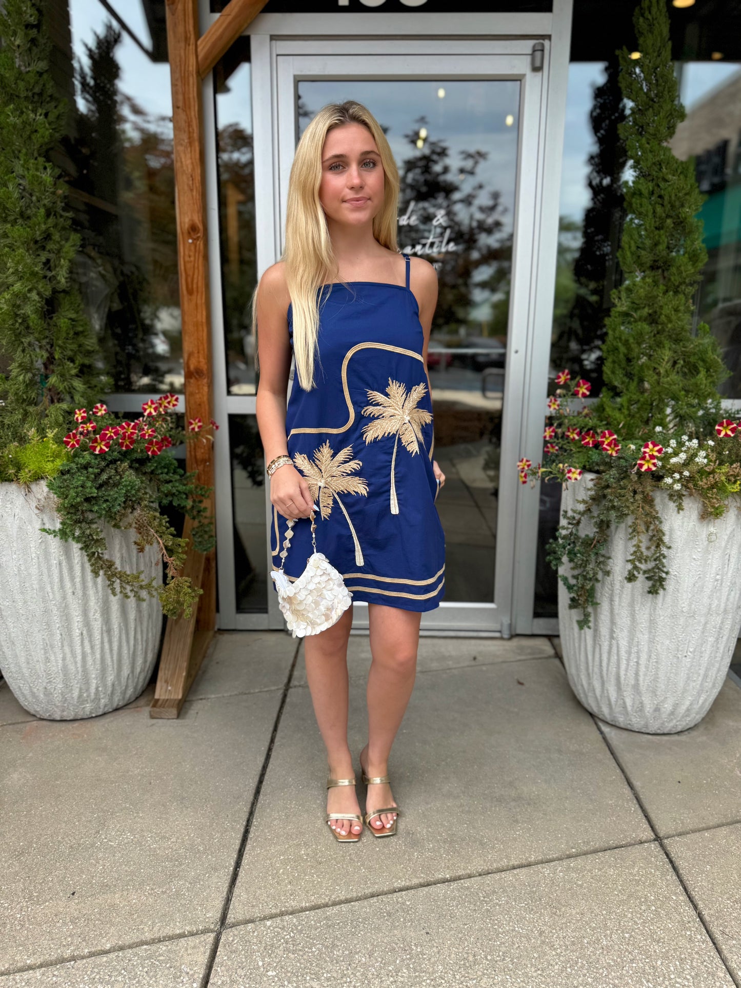 Embroidered Palm Mini Dress