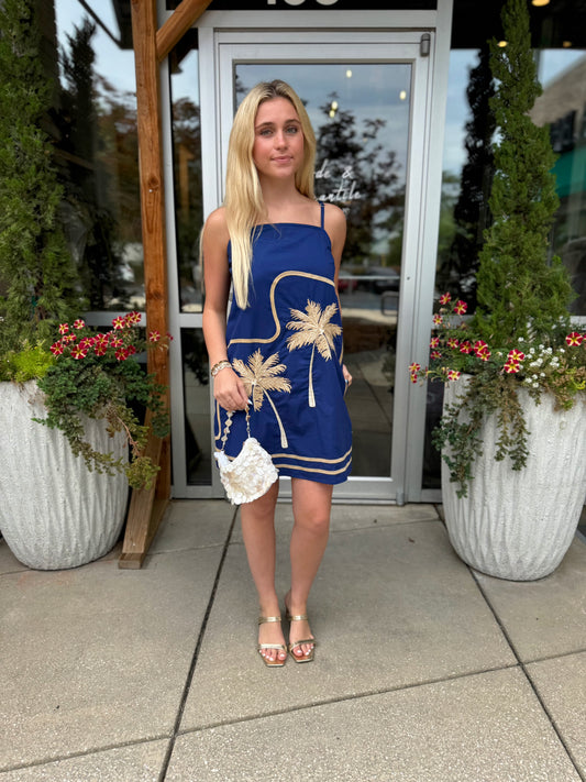 Embroidered Palm Mini Dress