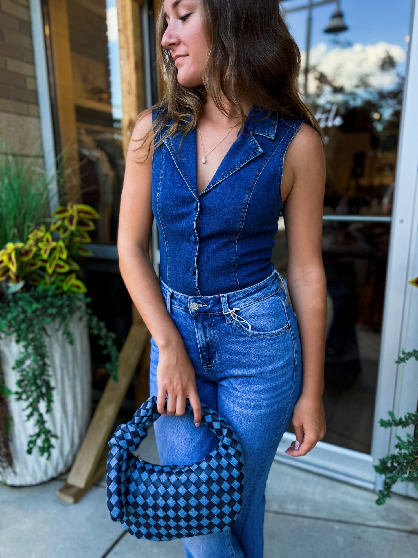 Sleeveless Denim Bodysuit