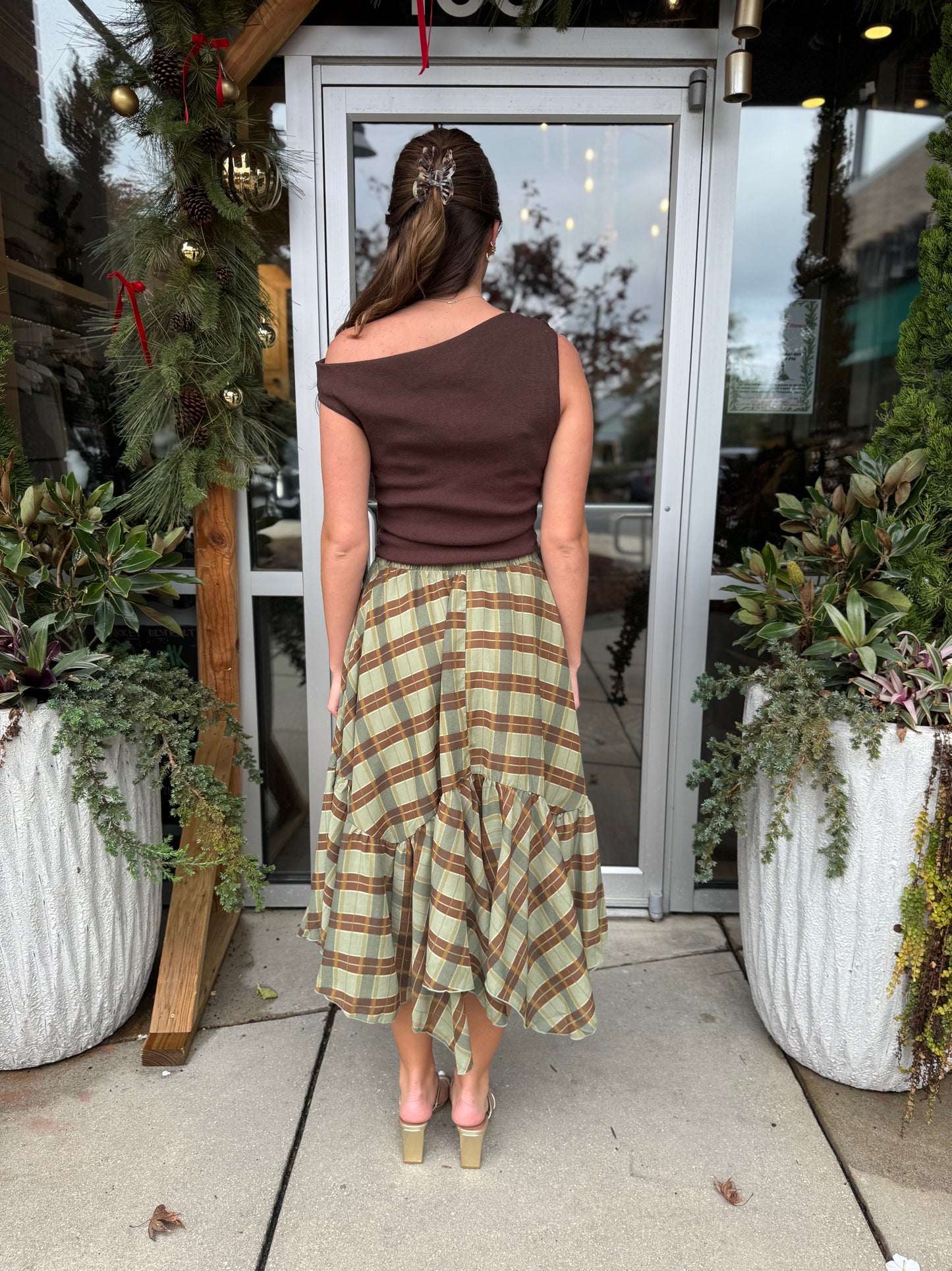 Plaid Pleat Maxi Skirt