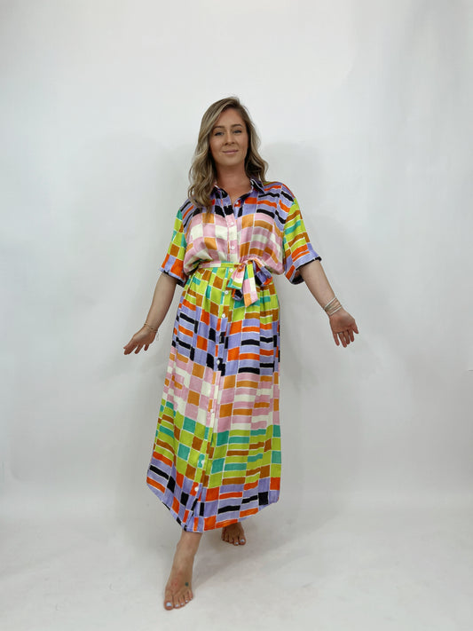 Digital Color Block Midi Dress