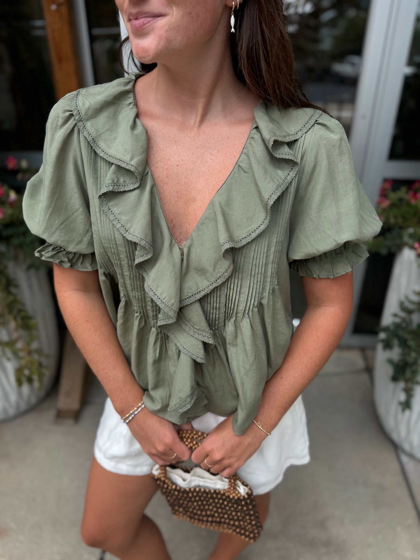 Ruffled Pintuck Lace Blouse