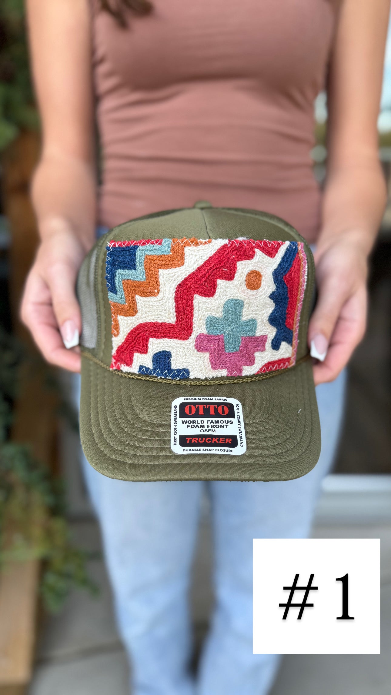 Olive Green Orijinal Kilim Patch Trucker