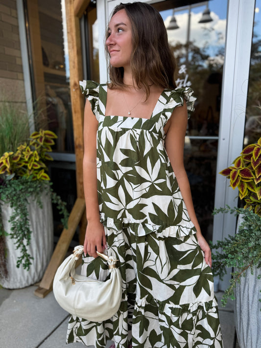 Emerald Canopy Ruffle Maxi Dress