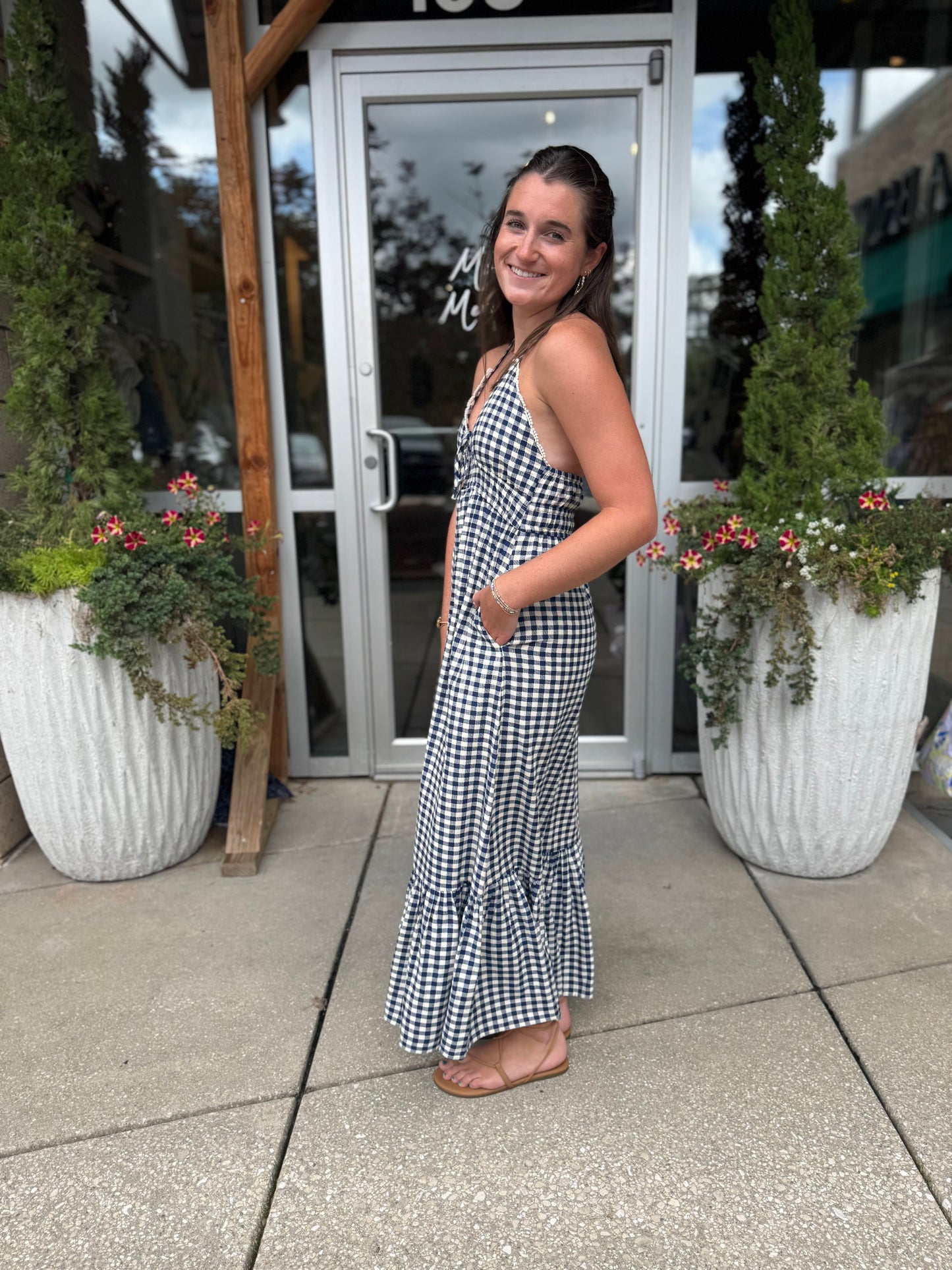 Gingham Halter Maxi Dress