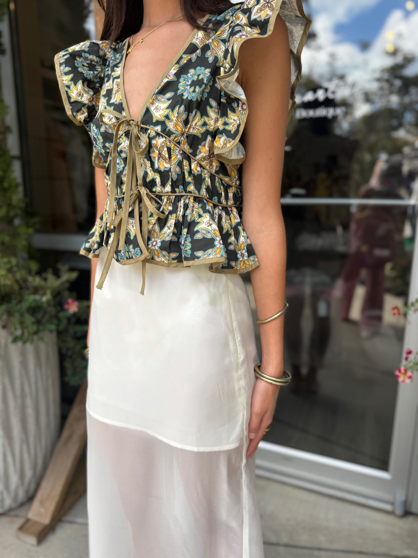 Cream Sheer Overlay Skirt