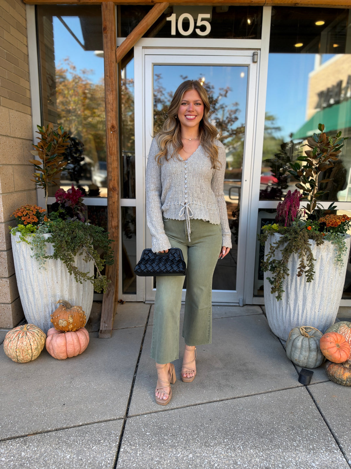 Light Grey Lace Knit Drawstring Cardigan