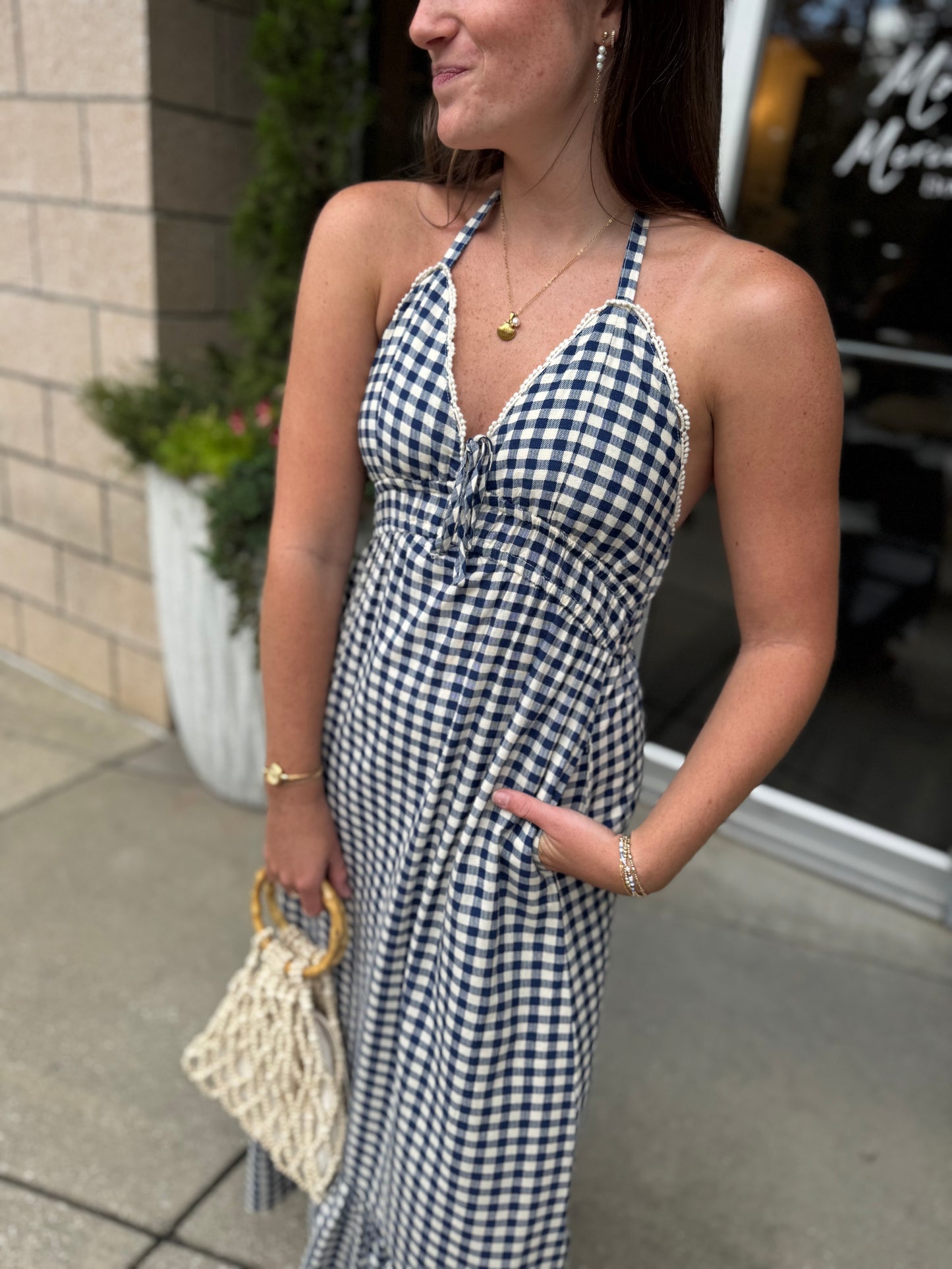 Gingham Halter Maxi Dress