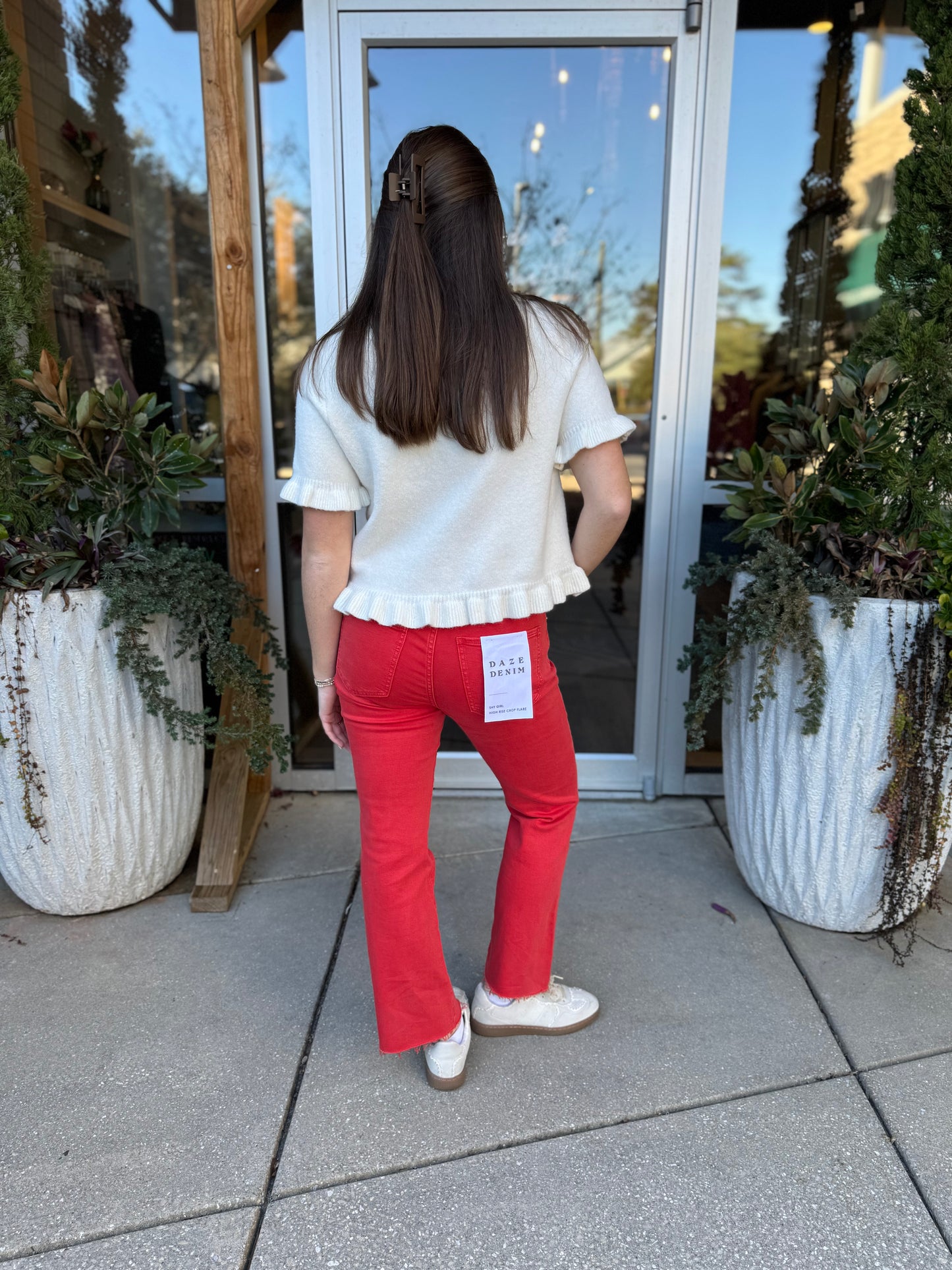 White Ruffle Hem Knit