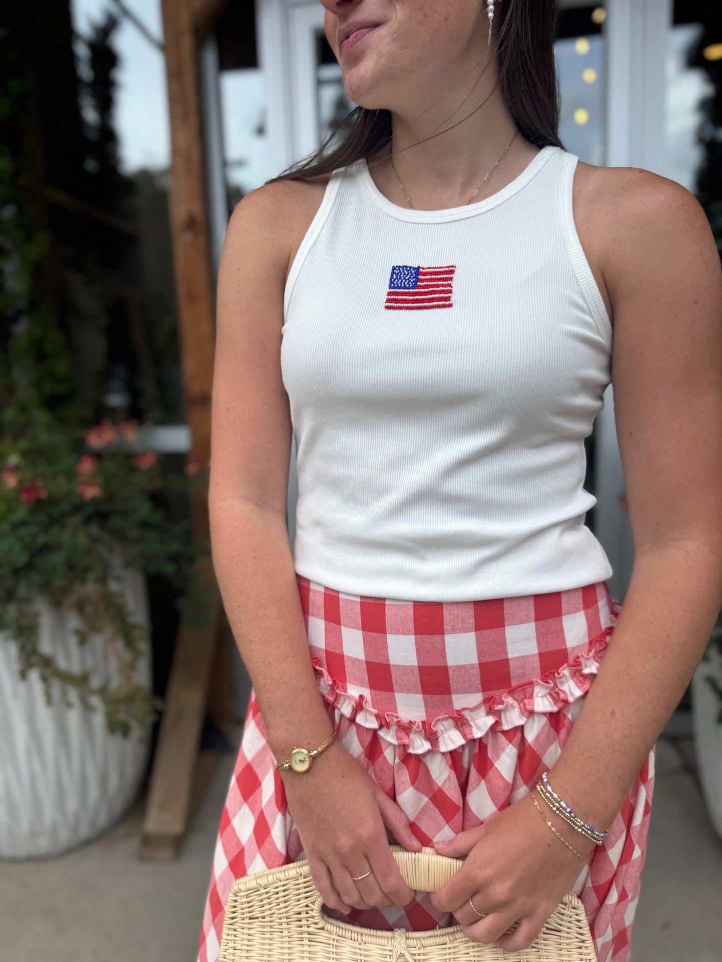 Gingham Drop Waist Midi Skirt