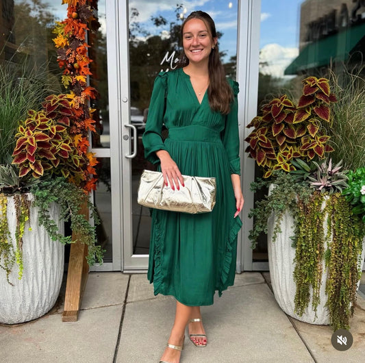 Emerald Midi Ruffle Dress