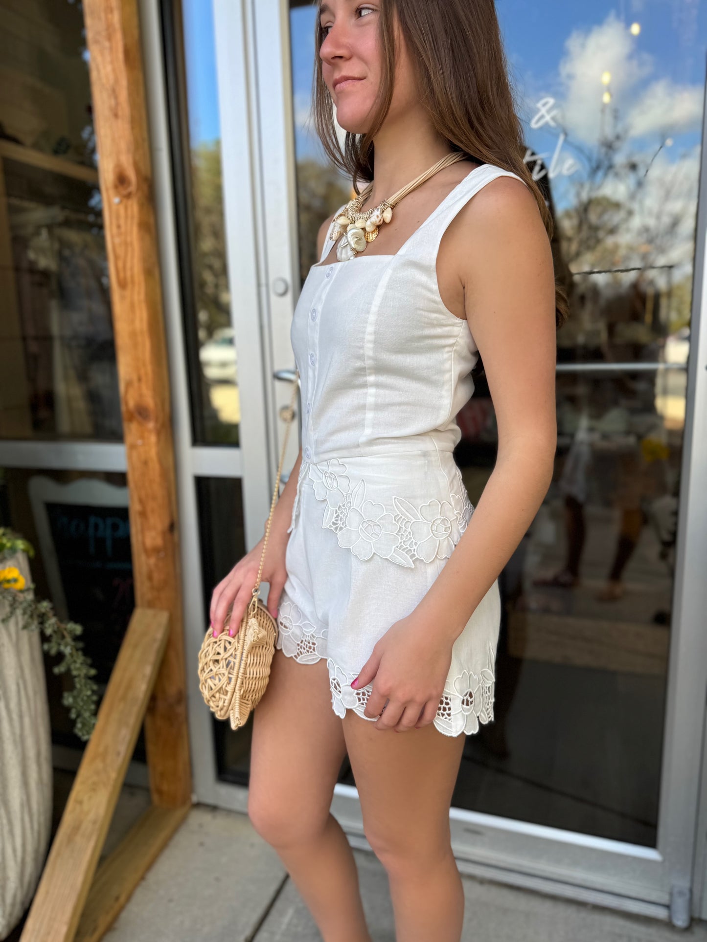 Embroidered Shorts With Pleats