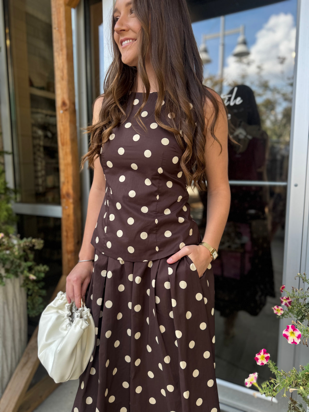 Polka Dot Pleated Skirt