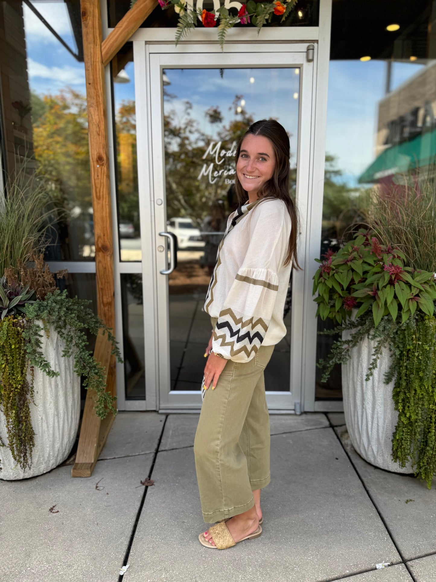 Split Neck Embroidered Top
