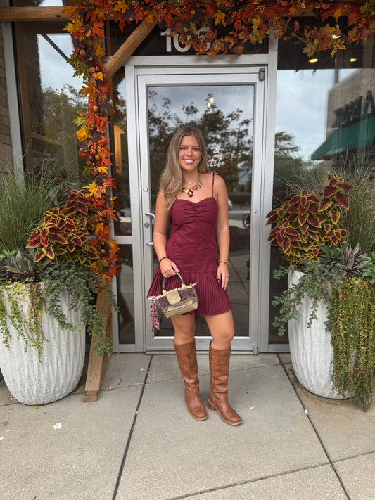 Tie Shoulder Pleated Dress
