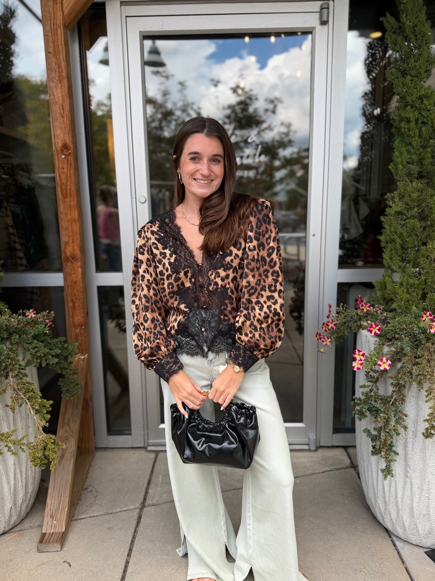 Leopard Lace Trim Blouse