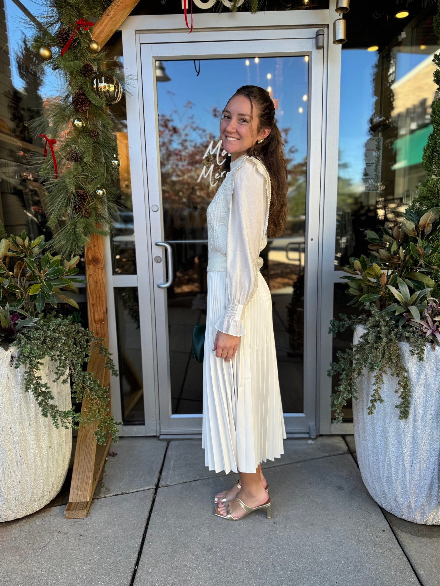 Cable Knit Sweater With Woven Sleeve