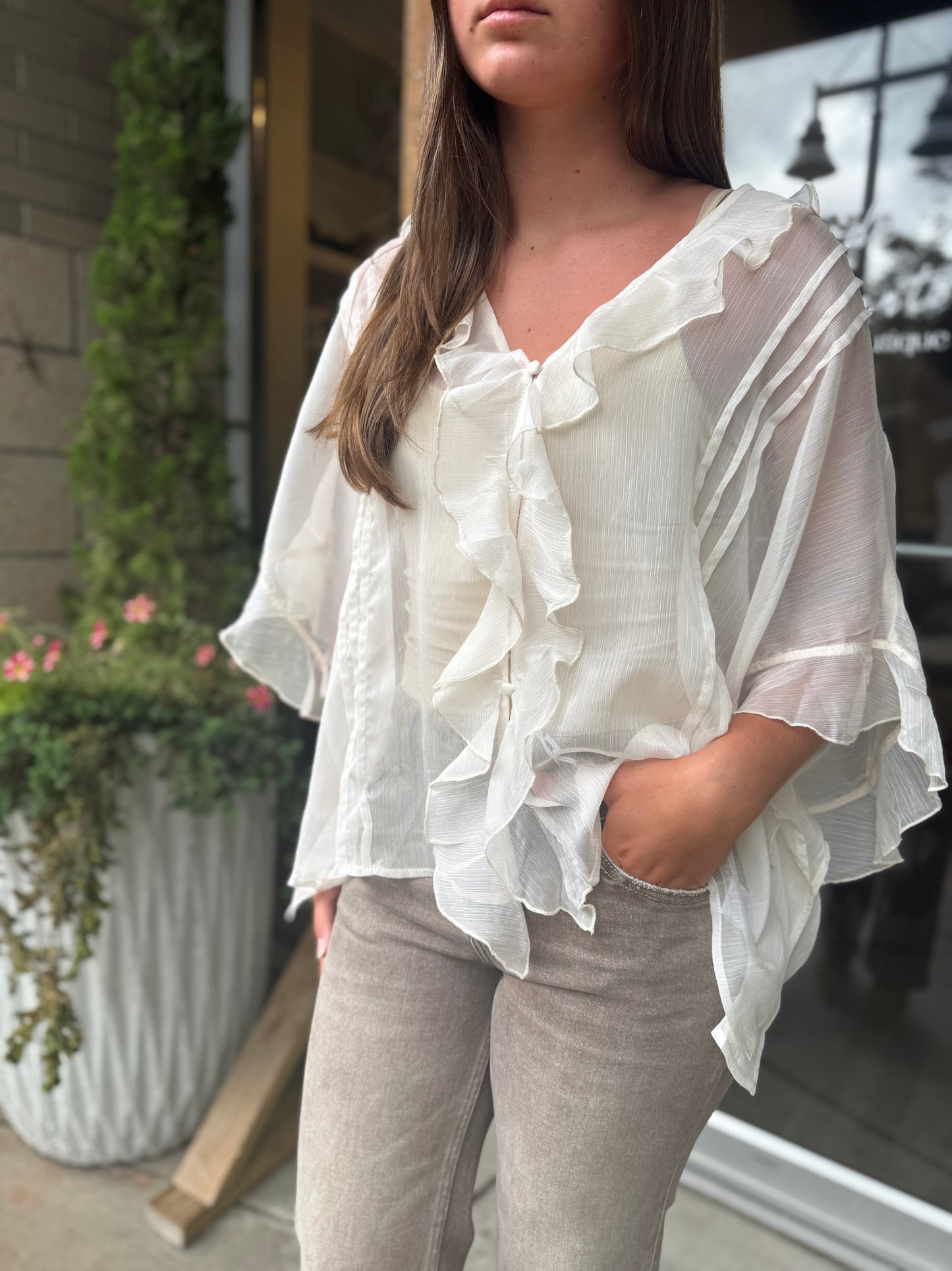 Sheer Ruffle Detail Blouse