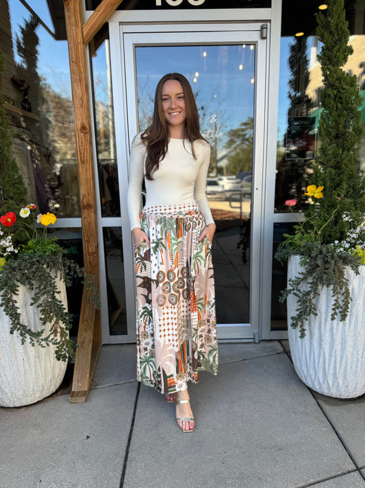Abstract Palm Maxi Skirt