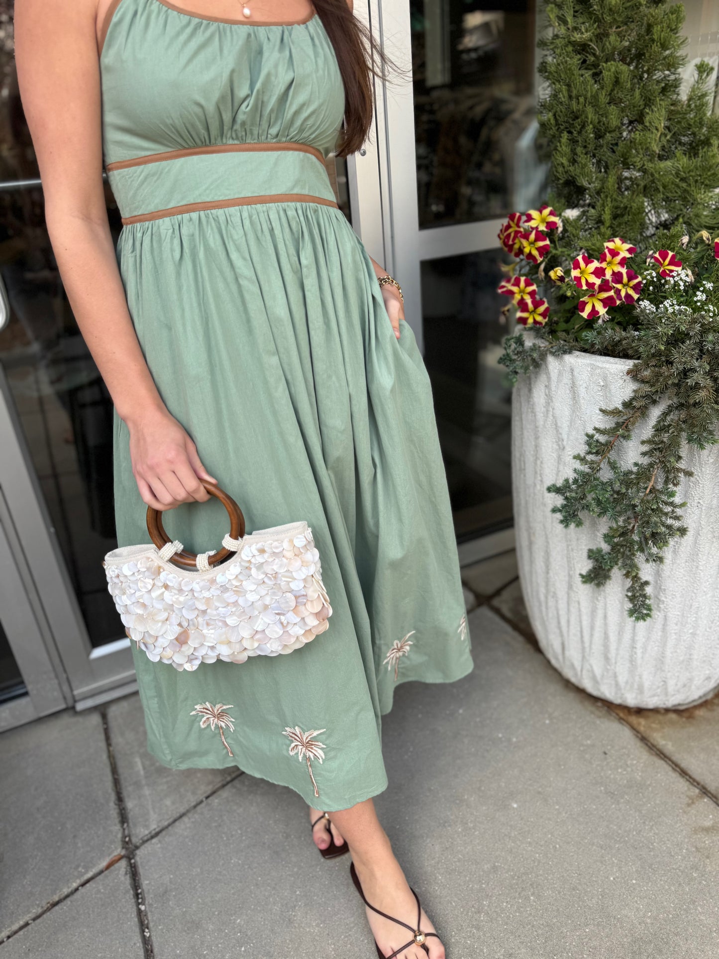 Embroidered Palm Maxi Dress