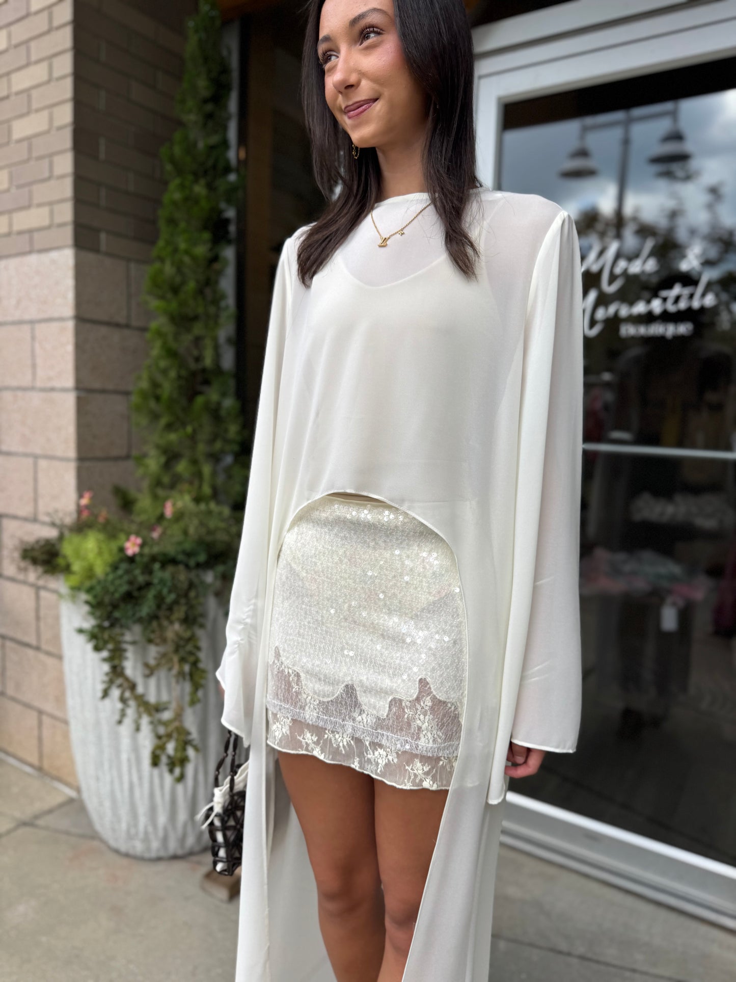 Cream Sequin Mini Skirt