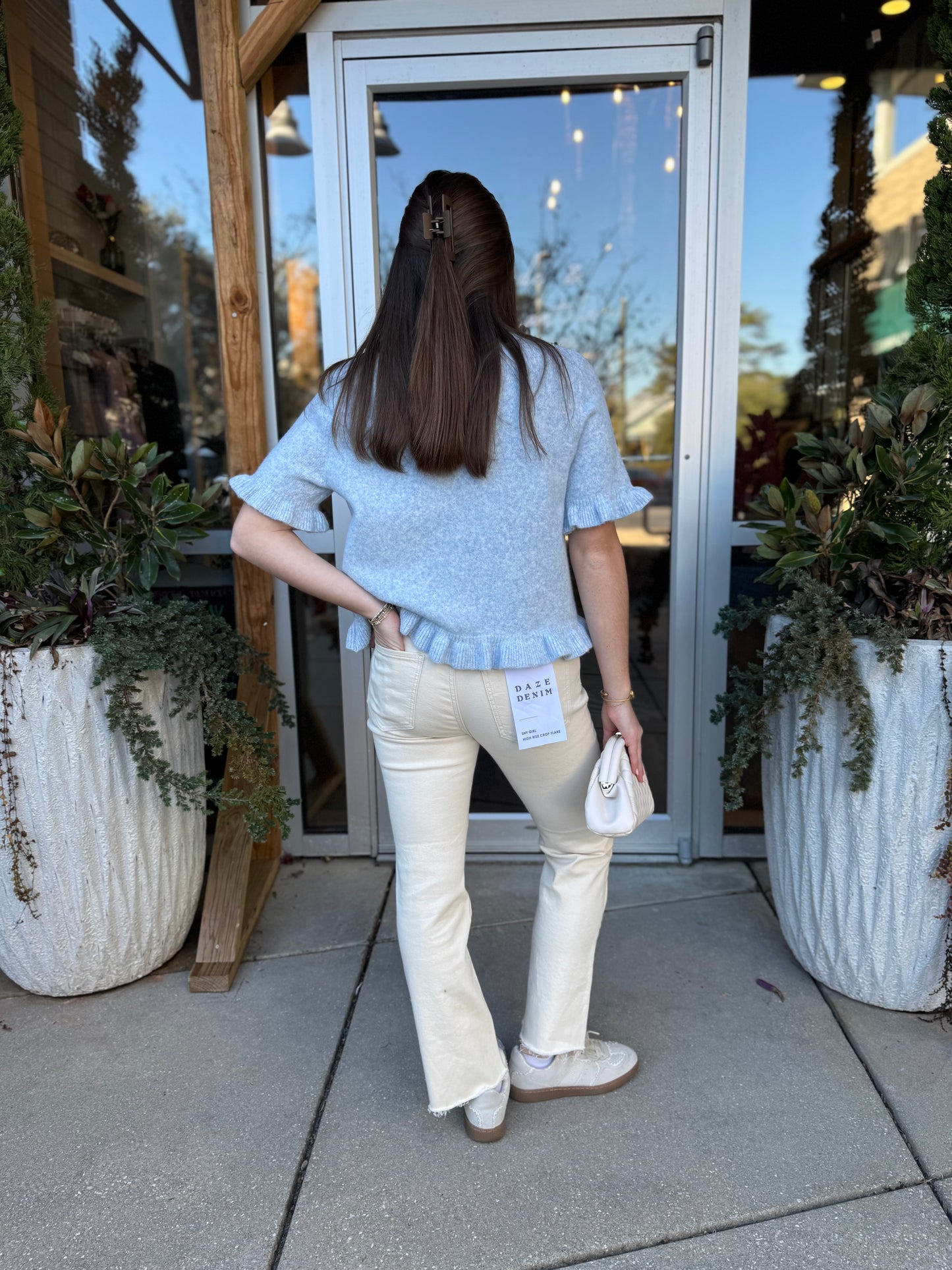 Blue Ruffle Hem Knit