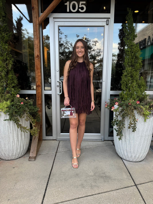 Wine Fringe Dress