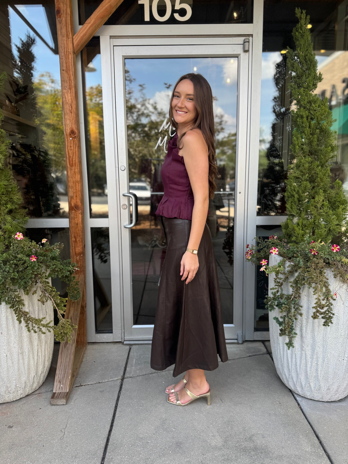 Leather Button Front Skirt