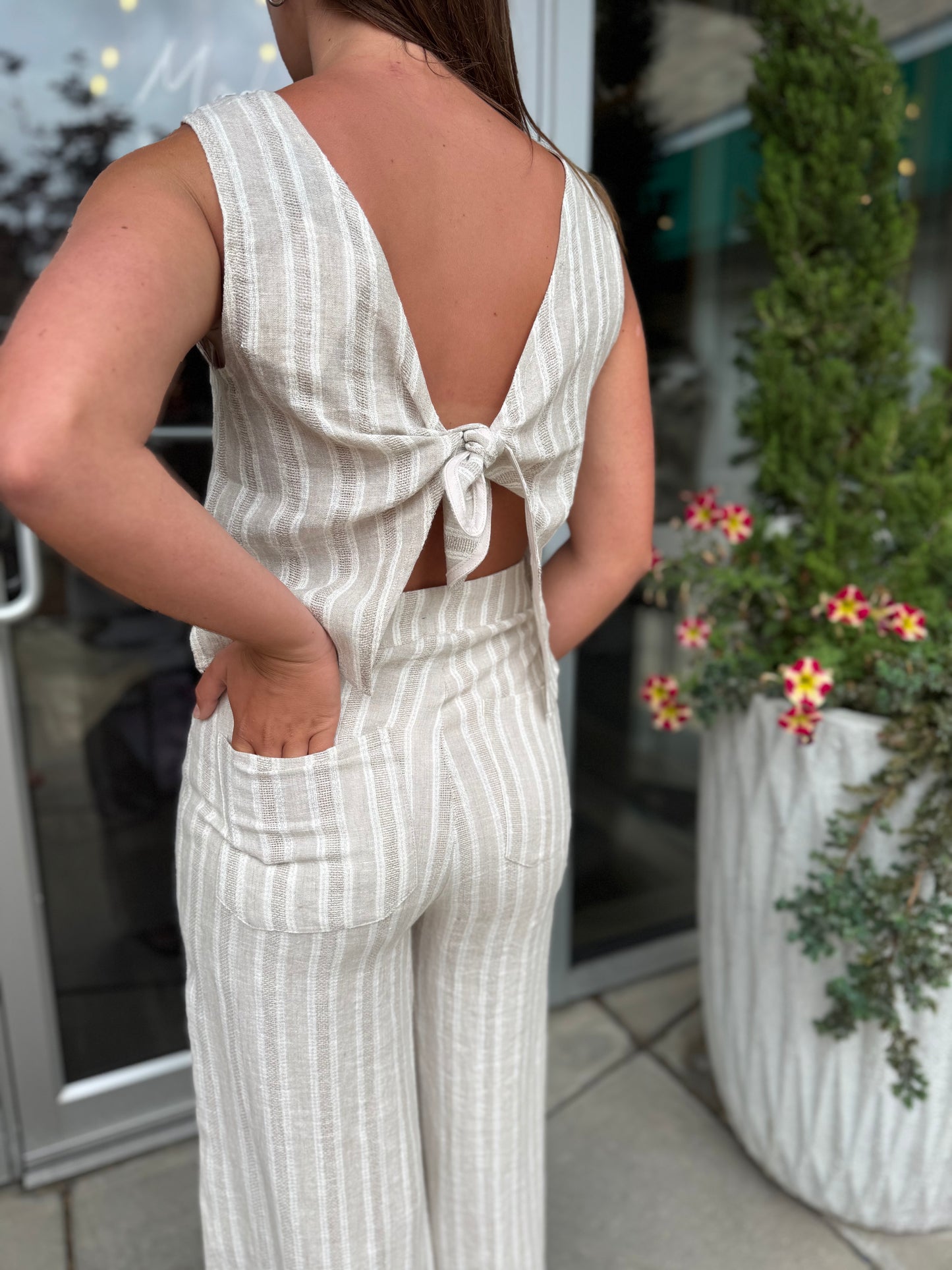 Linen Tie Back Top