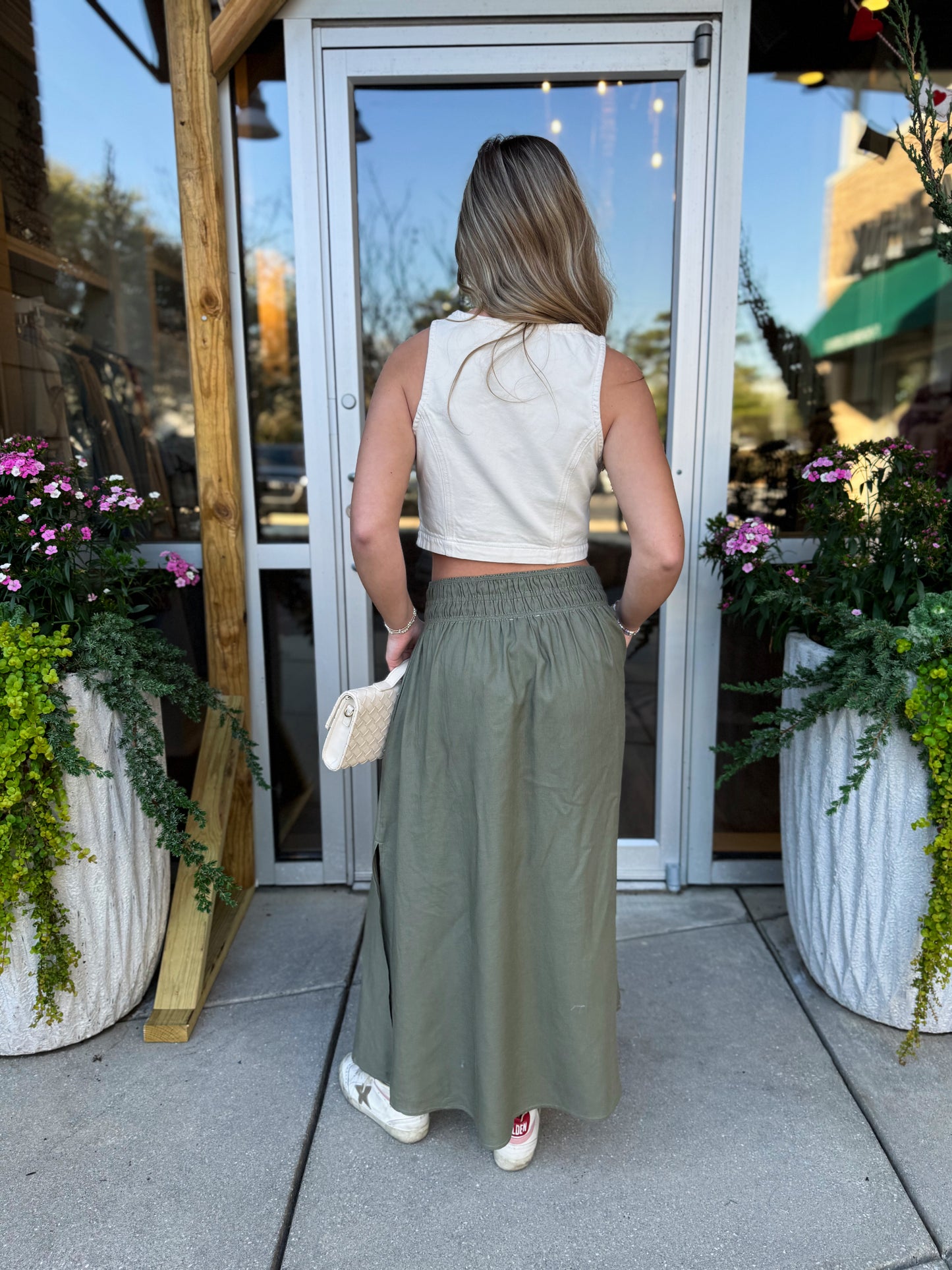 Dry Sage Side Slit Skirt