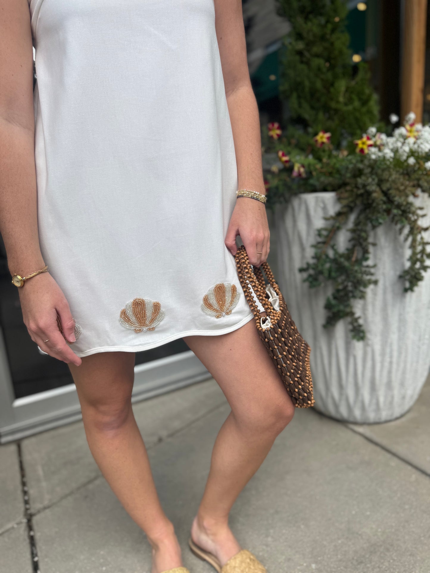 Linen Beaded Seashell Dress