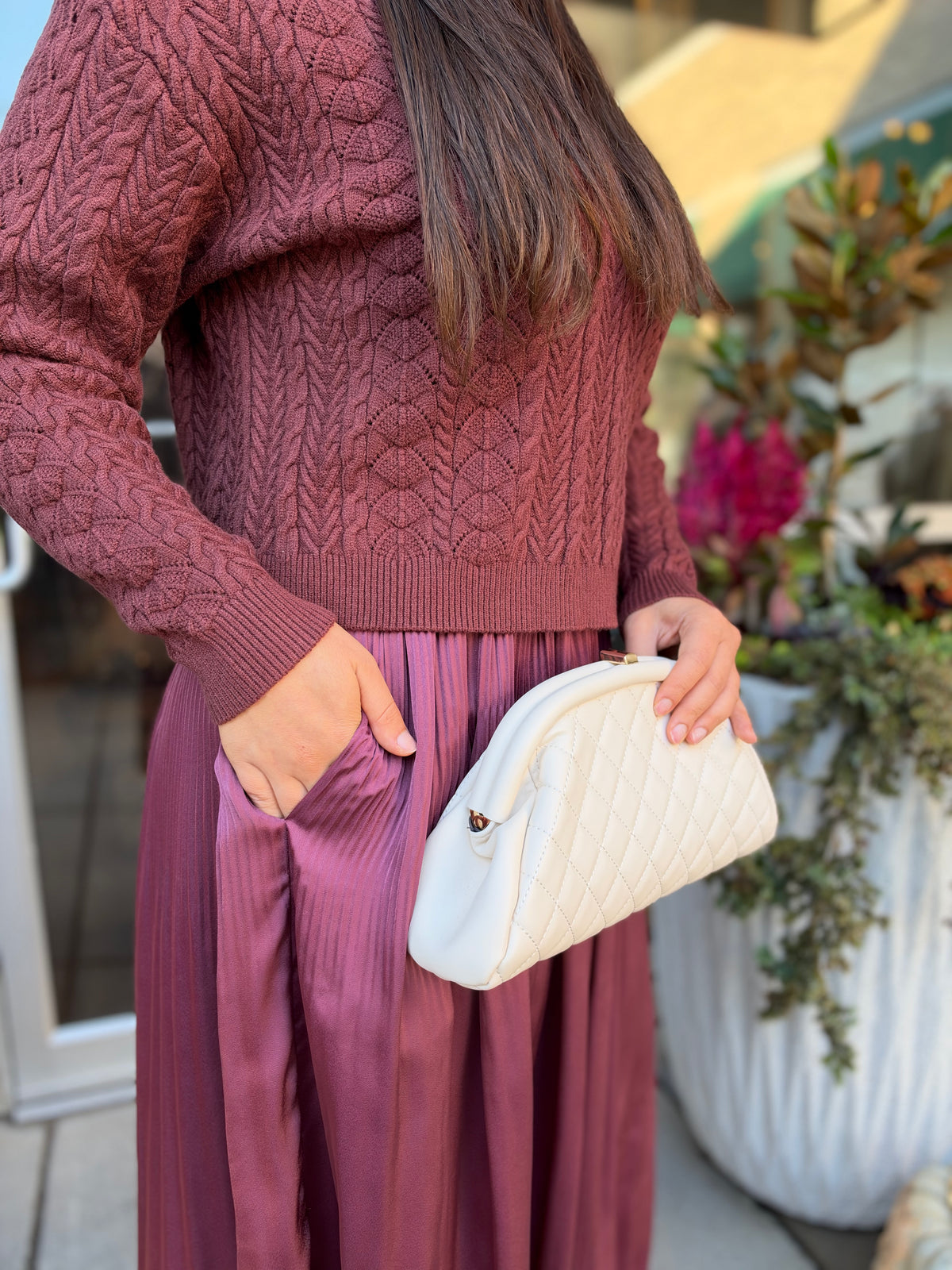 Anna mixed-media midi dress with sweater top, alternate view