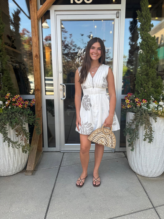 Embroidered Zipper Front Dress