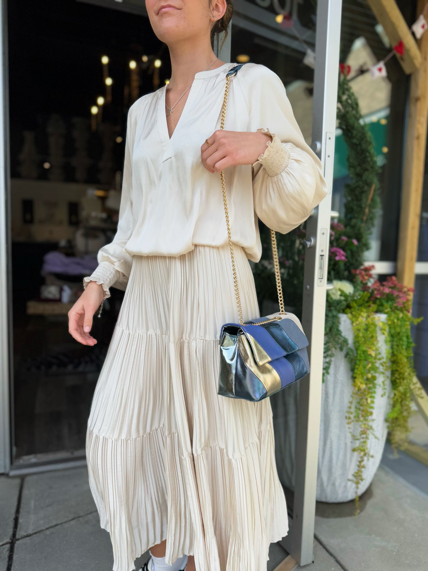 Cream V Neck Blouse