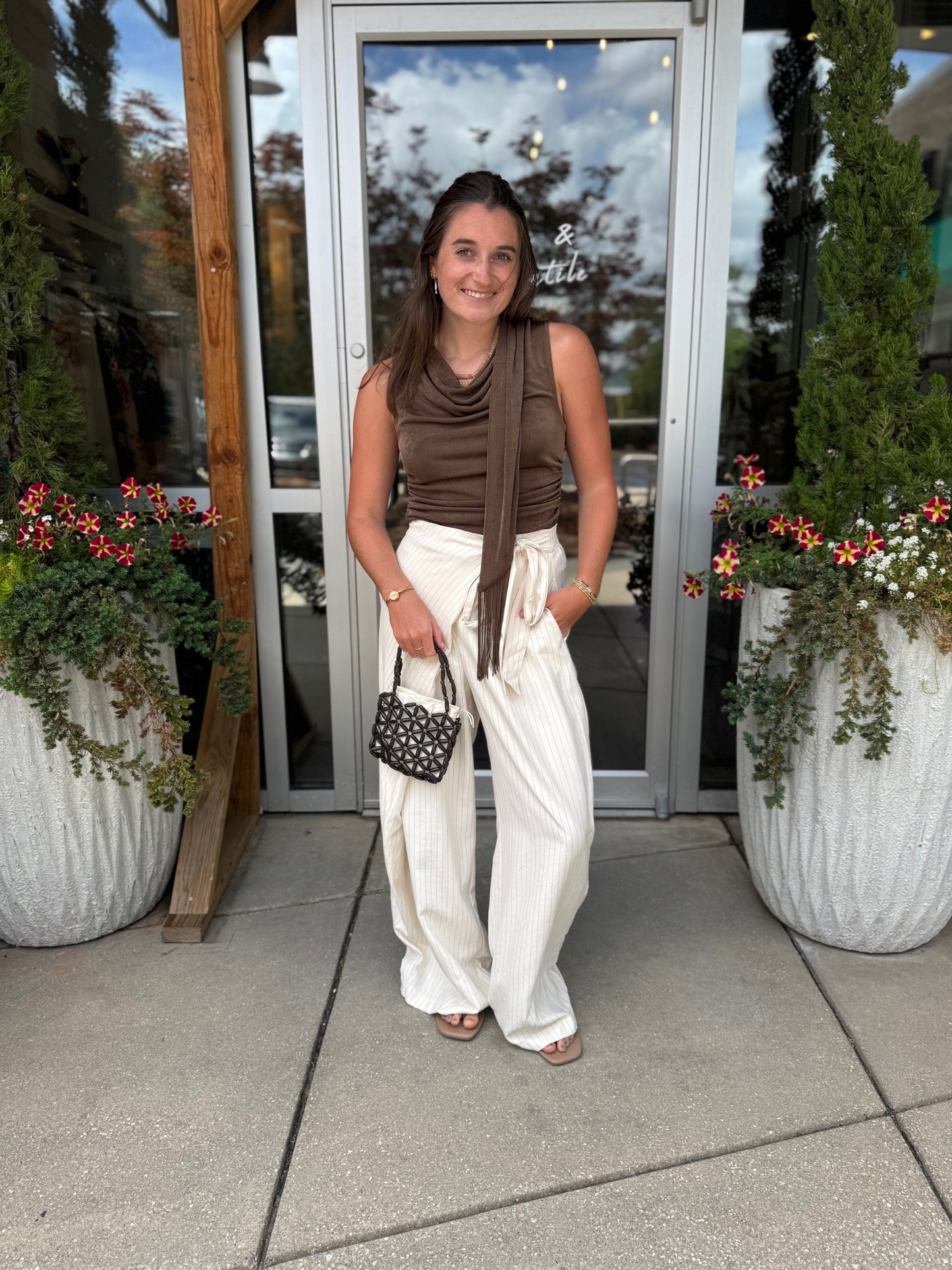 Brown Fringe Trim Blouse