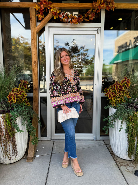 Autumn Floral V Neck Blouse