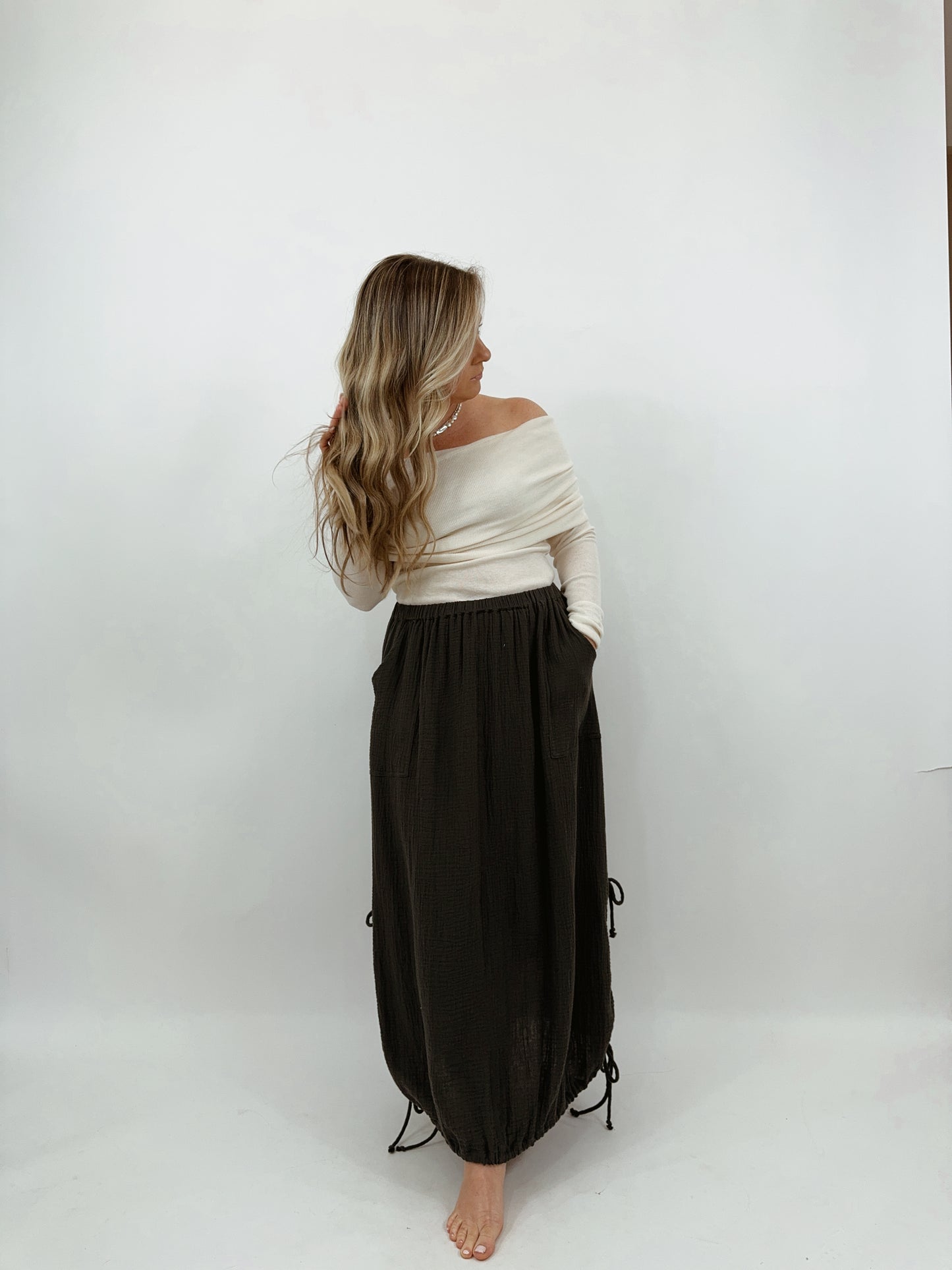 Drawstring Midi Skirt