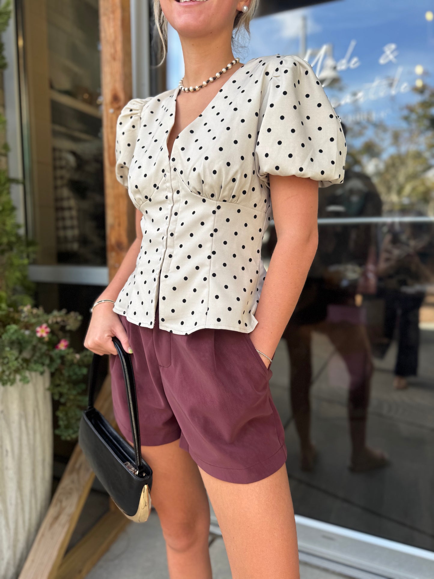 Oatmeal Polka Dot Blouse