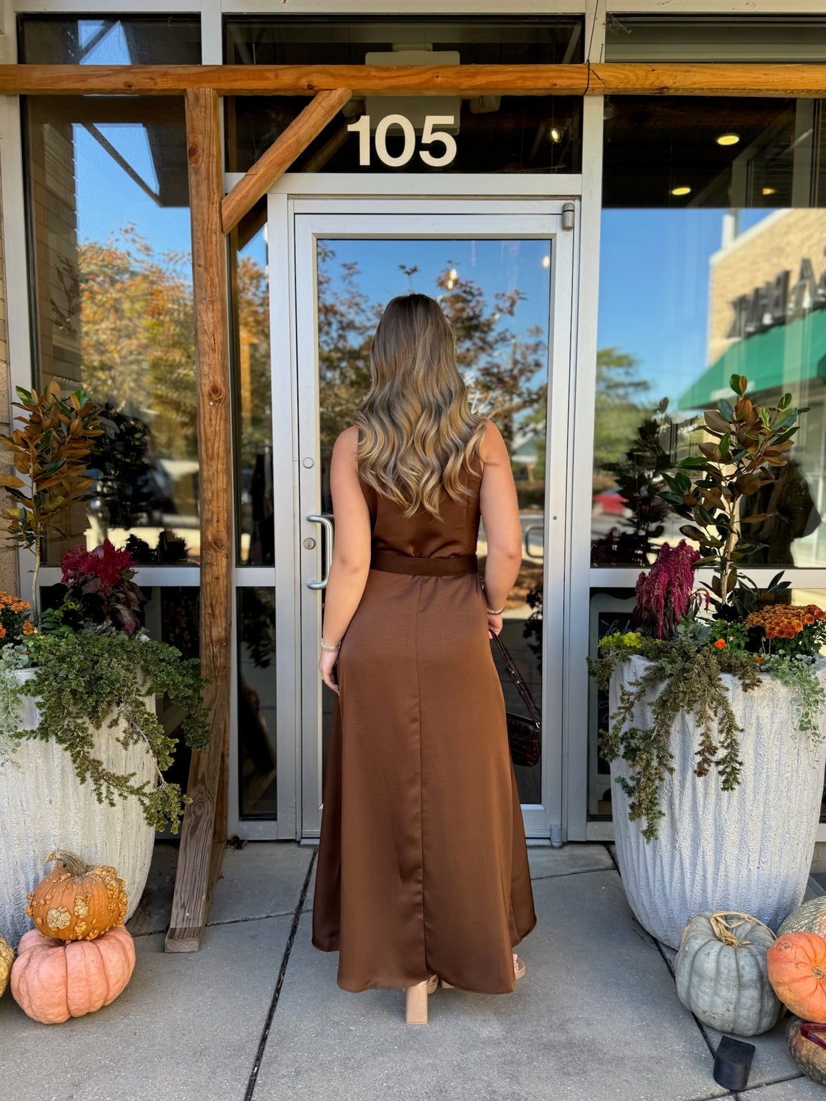 Burnt Caramel Belted Maxi Dress
