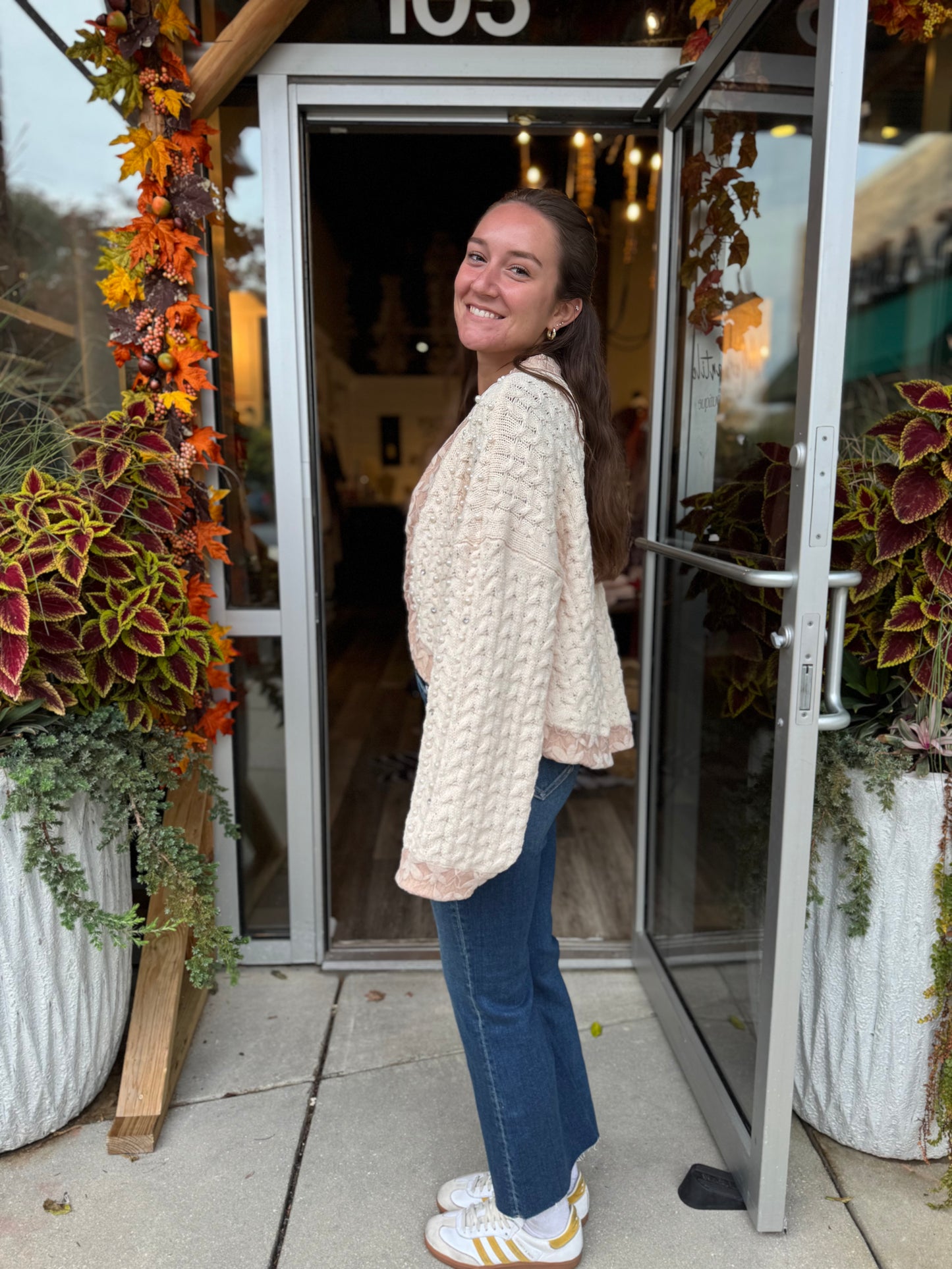 Contrast Pearl Cardigan